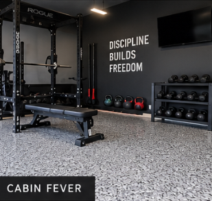Cabin Fever flake epoxy floor in a home garage gym